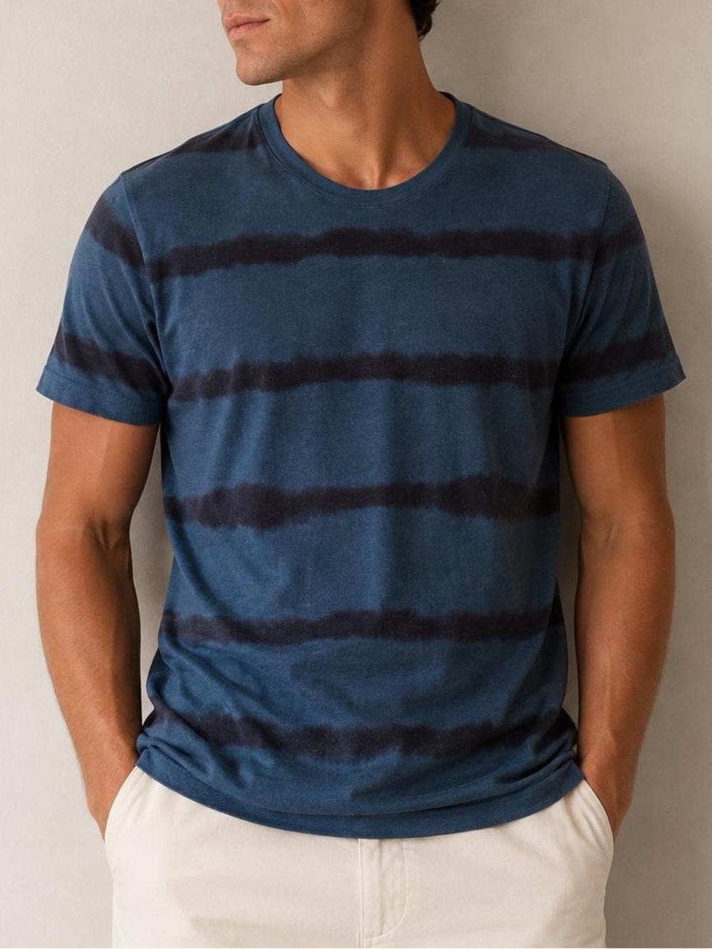 Goodfellow & Co Blue Black Tie Dye Stripe T-Shirt Size Small